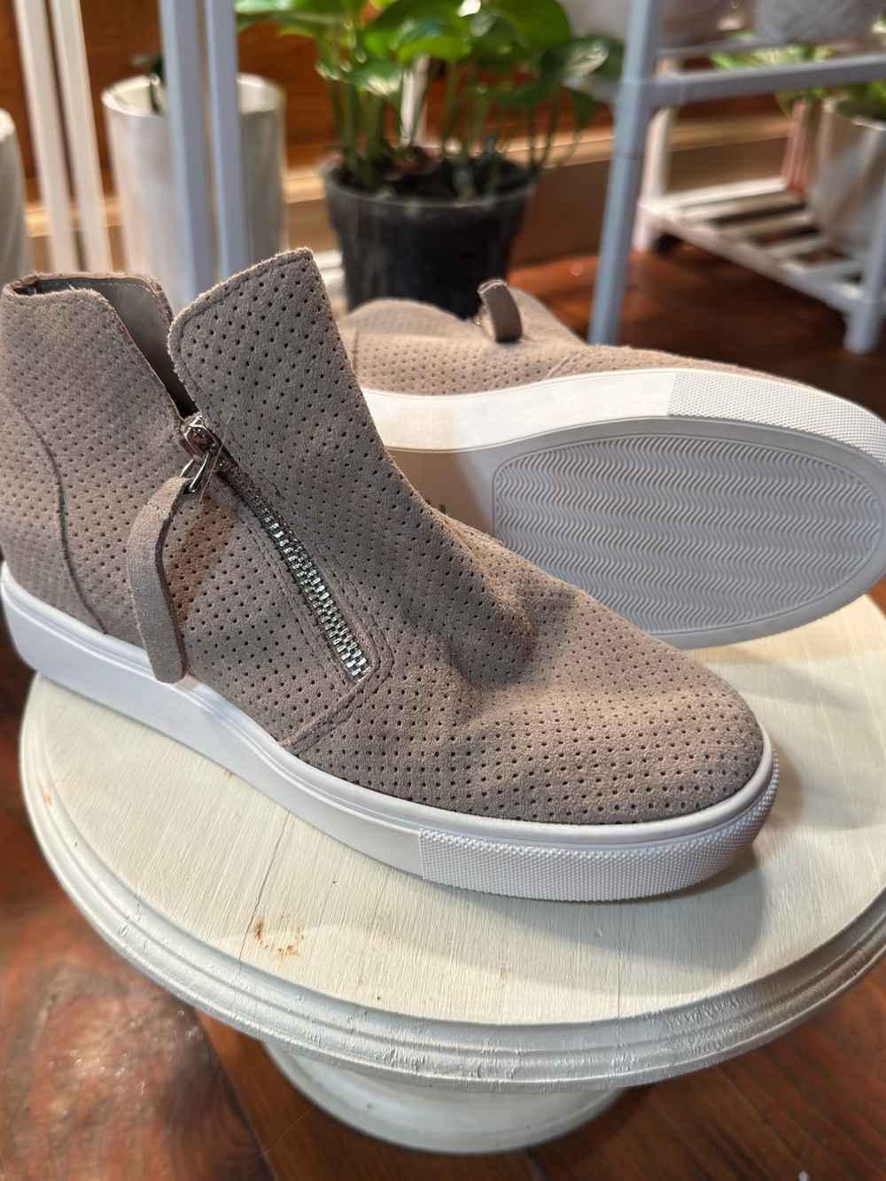 Steve Madden Taupe Perforated Suede Zip Sneaker